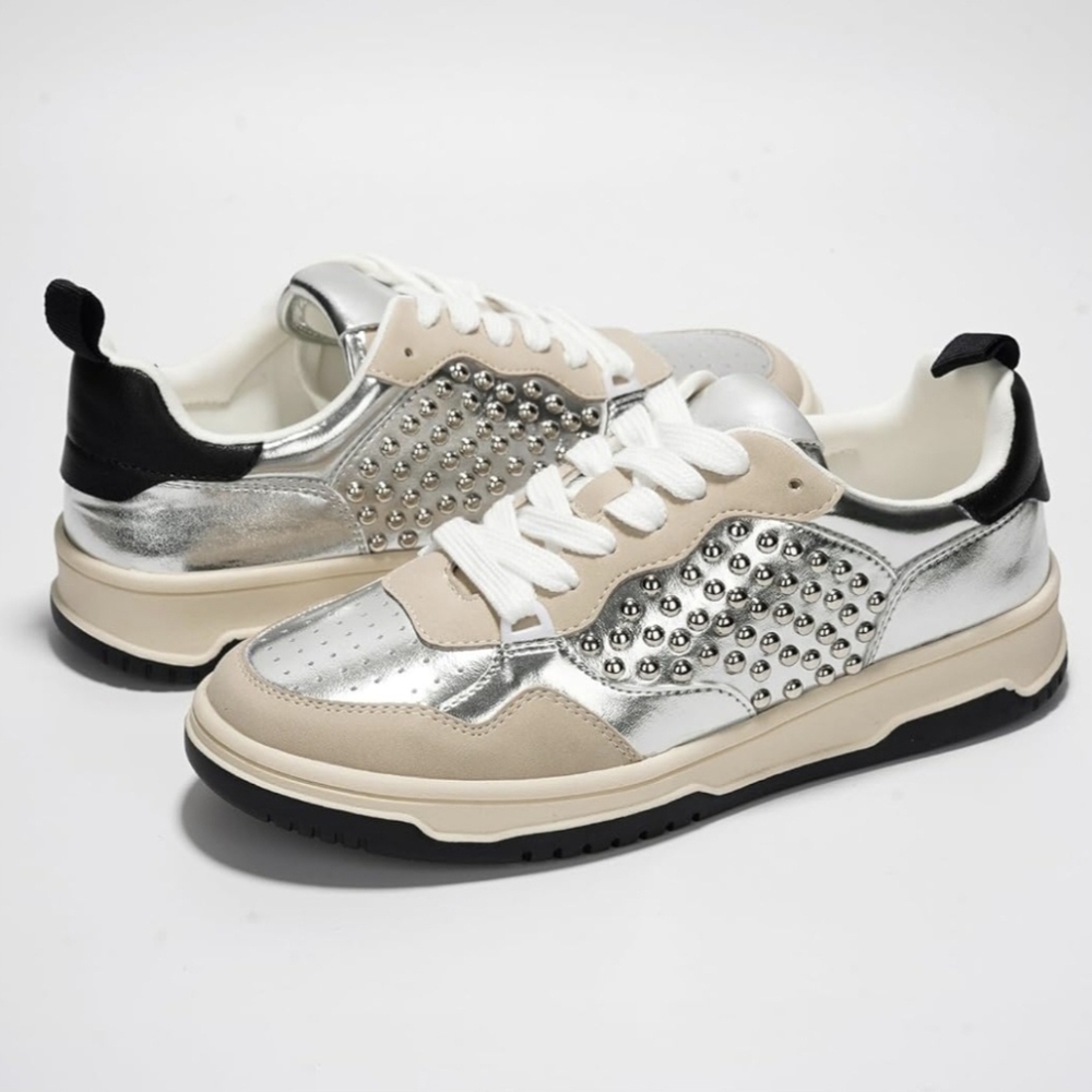 Project Cloud Silver and Black leather Women's Sneakers